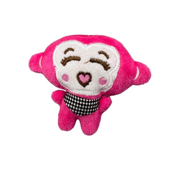 mini Cute Pink Plush Monkey Toy With Heart Face humor READ - Picture 1 of 2